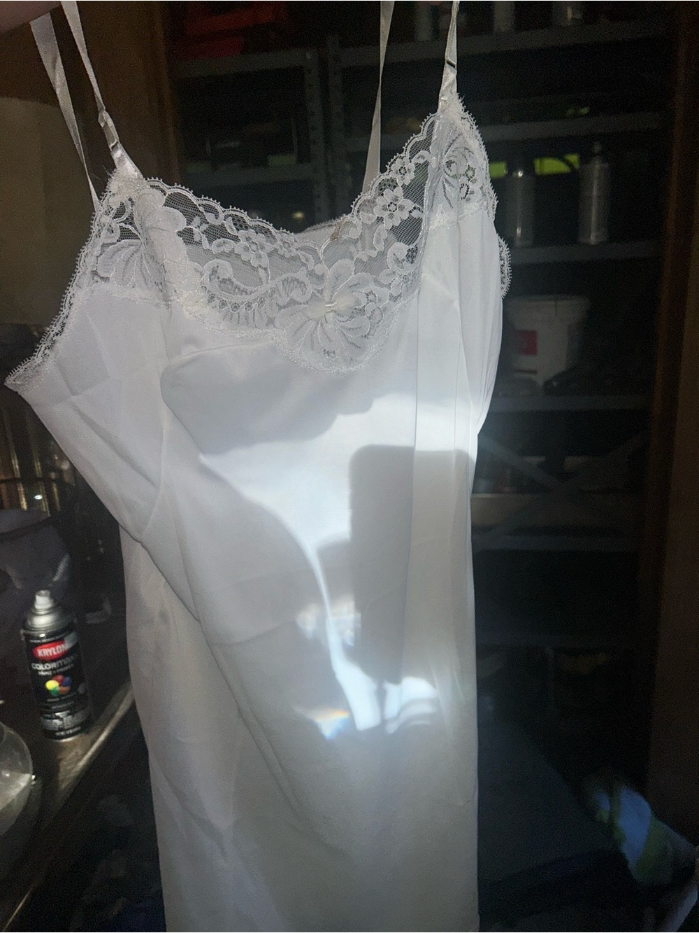 Vintage Sears White Satin Slip with Lace Trim